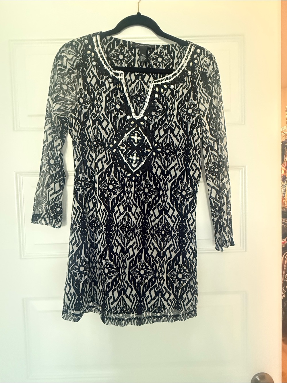 INC International Concepts Black and White Patterned Shift Dress